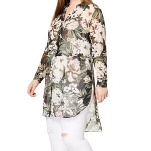 INC International Concepts High-Low Tunic Shirt Sz Medium Oversize Sheer Floral